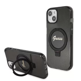   Guess - Gyűrűs Tartó Csillámos Felirat MagSafe (GUHMP15MHRSGSK) - iPhone 15 Plus - Fekete