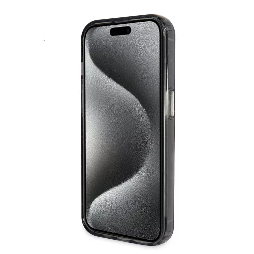 Guess - Gyűrűs Tartó Csillámos Felirat MagSafe (GUHMP15MHRSGSK) - iPhone 15 Plus - Fekete