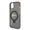 Guess - Gyűrűs Tartó Csillámos Felirat MagSafe (GUHMP15MHRSGSK) - iPhone 15 Plus - Fekete