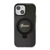 Guess - Gyűrűs Tartó Csillámos Felirat MagSafe (GUHMP15SHRSGSK) - iPhone 15 - Fekete