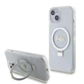   Guess - Gyűrűs Tartó Csillámos Felirat MagSafe (GUHMP15SHRSGSD) - iPhone 15 - Átlátszó