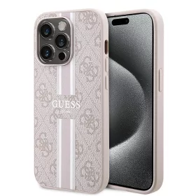   Guess - Keménytok 4G Nyomott Csíkos MagSafe (GUHMP15LP4RPSP) - iPhone 15 Pro - Rózsaszín