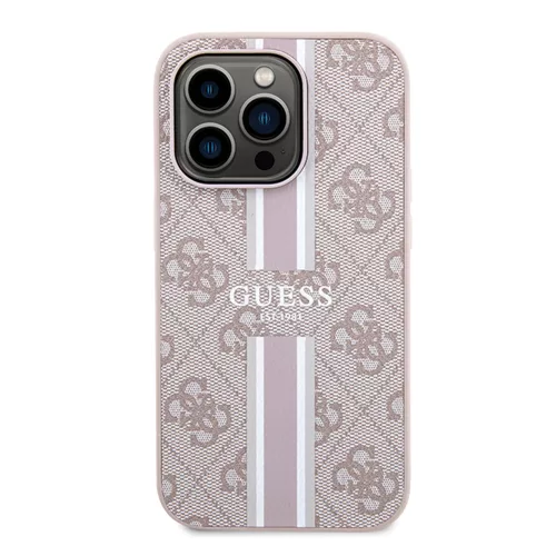 Guess - Keménytok 4G Nyomott Csíkos MagSafe (GUHMP15LP4RPSP) - iPhone 15 Pro - Rózsaszín