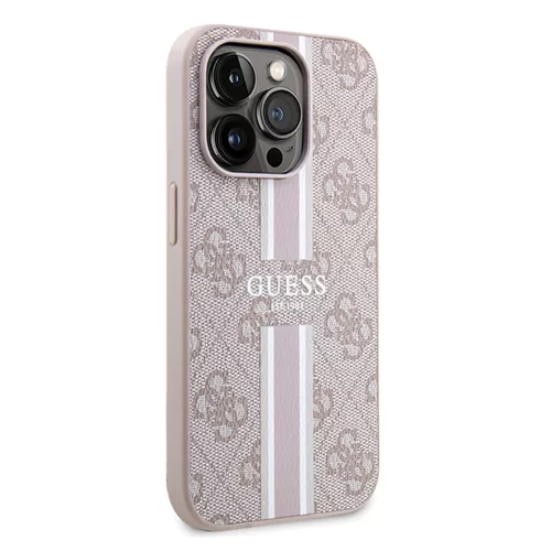 Guess - Keménytok 4G Nyomott Csíkos MagSafe (GUHMP15LP4RPSP) - iPhone 15 Pro - Rózsaszín