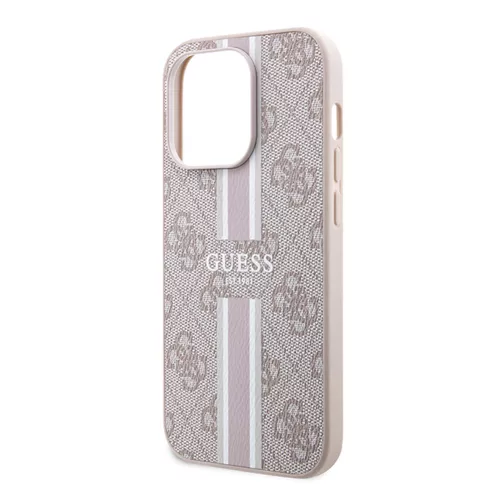 Guess - Keménytok 4G Nyomott Csíkos MagSafe (GUHMP15LP4RPSP) - iPhone 15 Pro - Rózsaszín