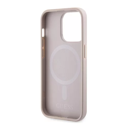 Guess - Keménytok 4G Nyomott Csíkos MagSafe (GUHMP15LP4RPSP) - iPhone 15 Pro - Rózsaszín