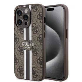   Guess - Keménytok 4G Nyomott Csíkos MagSafe (GUHMP15LP4RPSW) - iPhone 15 Pro - Barna