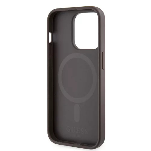 Guess - Keménytok 4G Nyomott Csíkos MagSafe (GUHMP15LP4RPSW) - iPhone 15 Pro - Barna