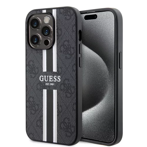 Guess - Keménytok 4G Nyomott Csíkos MagSafe (GUHMP15XP4RPSK) - iPhone 15 Pro Max - Fekete