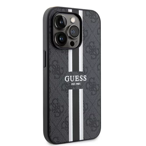 Guess - Keménytok 4G Nyomott Csíkos MagSafe (GUHMP15XP4RPSK) - iPhone 15 Pro Max - Fekete