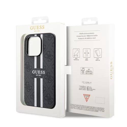 Guess - Keménytok 4G Nyomott Csíkos MagSafe (GUHMP15XP4RPSK) - iPhone 15 Pro Max - Fekete