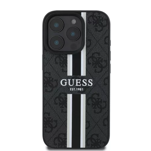 Guess - Keménytok 4G Nyomott Csíkos MagSafe (GUHMP16LP4RPSK) - iPhone 16 Pro - Fekete