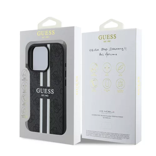 Guess - Keménytok 4G Nyomott Csíkos MagSafe (GUHMP16LP4RPSK) - iPhone 16 Pro - Fekete