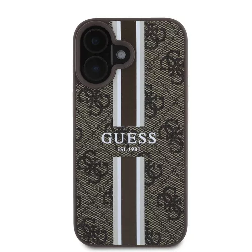 Guess - Keménytok 4G Nyomott Csíkos MagSafe (GUHMP16SP4RPSW) - iPhone 16 - Barna