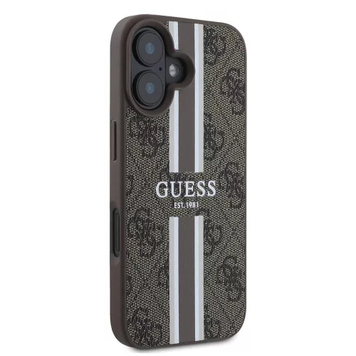 Guess - Keménytok 4G Nyomott Csíkos MagSafe (GUHMP16SP4RPSW) - iPhone 16 - Barna