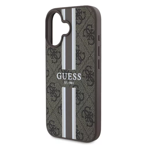 Guess - Keménytok 4G Nyomott Csíkos MagSafe (GUHMP16SP4RPSW) - iPhone 16 - Barna