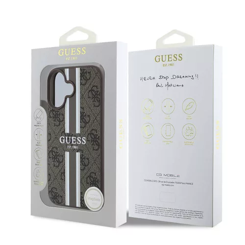 Guess - Keménytok 4G Nyomott Csíkos MagSafe (GUHMP16SP4RPSW) - iPhone 16 - Barna