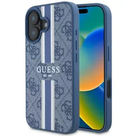   Guess - Keménytok 4G Nyomott Csíkos MagSafe (GUHMP16SP4RPSB) - iPhone 16 - Kék
