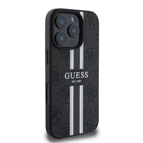 Guess - Keménytok 4G Nyomott Csíkos MagSafe (GUHMP16XP4RPSK) - iPhone 16 Pro Max - Fekete