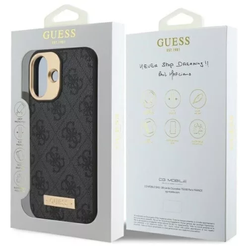 Guess - Keménytok 4G Logós Feliratos MagSafe (GUHMP16SU4GPRK) - iPhone 16 - Fekete