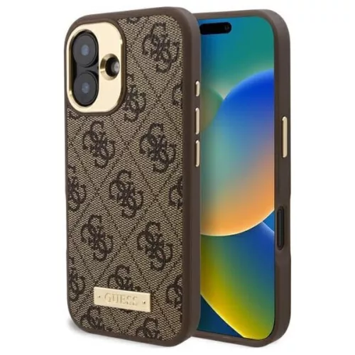 Guess - Keménytok 4G Logós Feliratos MagSafe (GUHMP16SU4GPRW) - iPhone 16 - Barna