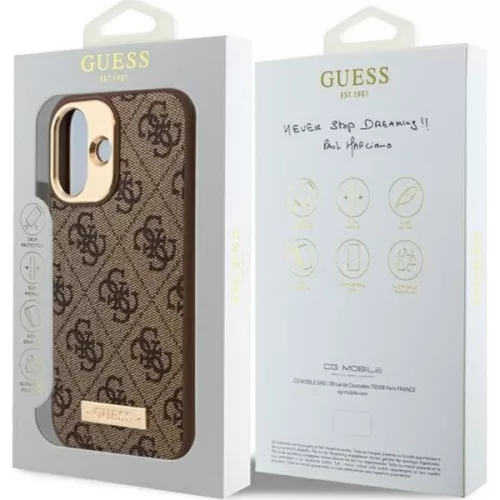 Guess - Keménytok 4G Logós Feliratos MagSafe (GUHMP16SU4GPRW) - iPhone 16 - Barna