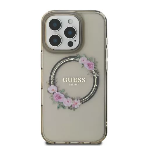Guess - IML Virágkoszorús MagSafe (GUHMP16LHFWFCK) - iPhone 16 Pro - Fekete