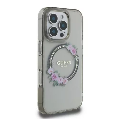 Guess - IML Virágkoszorús MagSafe (GUHMP16LHFWFCK) - iPhone 16 Pro - Fekete