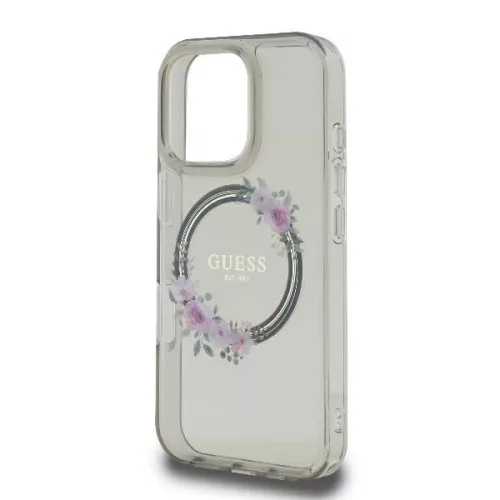 Guess - IML Virágkoszorús MagSafe (GUHMP16LHFWFCK) - iPhone 16 Pro - Fekete