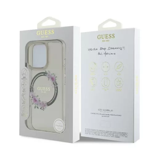 Guess - IML Virágkoszorús MagSafe (GUHMP16LHFWFCK) - iPhone 16 Pro - Fekete