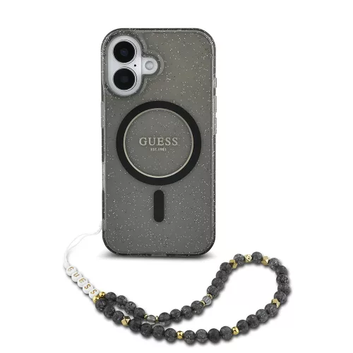 Guess - IML Csillámos Gyöngypánttal MagSafe (GUHMP16SHGCRELSK) - iPhone 16 - Fekete