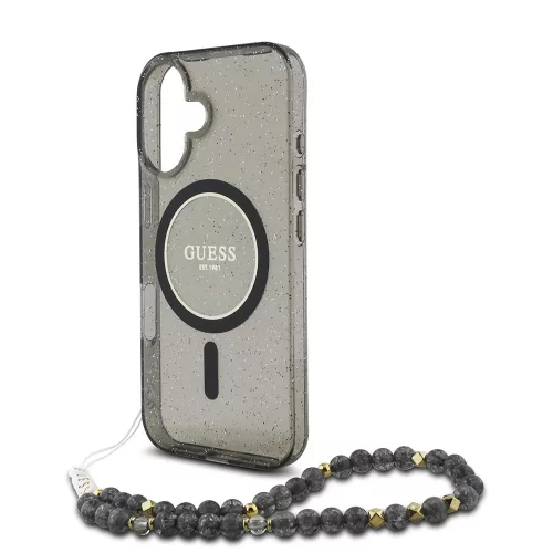 Guess - IML Csillámos Gyöngypánttal MagSafe (GUHMP16SHGCRELSK) - iPhone 16 - Fekete