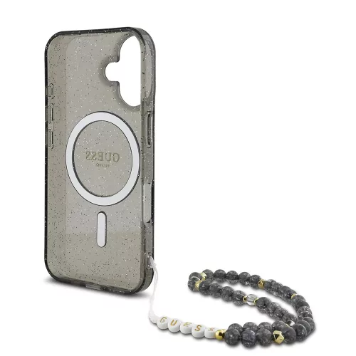 Guess - IML Csillámos Gyöngypánttal MagSafe (GUHMP16SHGCRELSK) - iPhone 16 - Fekete