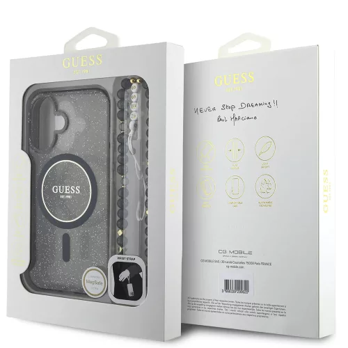 Guess - IML Csillámos Gyöngypánttal MagSafe (GUHMP16SHGCRELSK) - iPhone 16 - Fekete