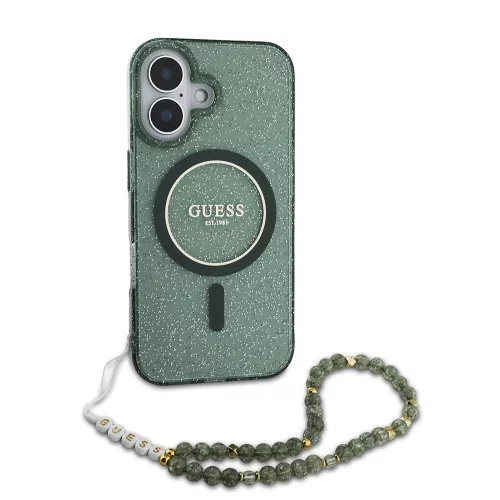 Guess - IML Csillámos Gyöngypánttal MagSafe (GUHMP16MHGCRELSA) - iPhone 16 Plus - Zöld