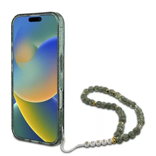 Guess - IML Csillámos Gyöngypánttal MagSafe (GUHMP16MHGCRELSA) - iPhone 16 Plus - Zöld