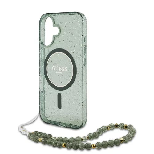 Guess - IML Csillámos Gyöngypánttal MagSafe (GUHMP16MHGCRELSA) - iPhone 16 Plus - Zöld