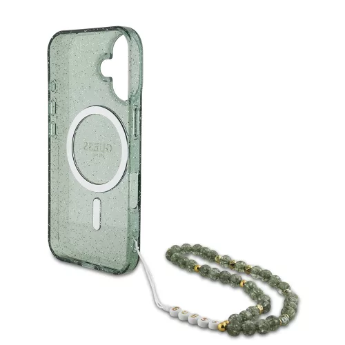 Guess - IML Csillámos Gyöngypánttal MagSafe (GUHMP16MHGCRELSA) - iPhone 16 Plus - Zöld