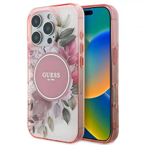 Guess - IML Virágos és Tónusos Kör MagSafe (GUHMP16XHFWBDCEP) - iPhone 16 Pro Max - Rózsaszín