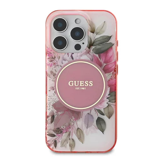 Guess - IML Virágos és Tónusos Kör MagSafe (GUHMP16XHFWBDCEP) - iPhone 16 Pro Max - Rózsaszín