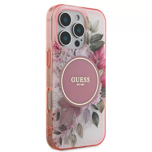 Guess - IML Virágos és Tónusos Kör MagSafe (GUHMP16XHFWBDCEP) - iPhone 16 Pro Max - Rózsaszín