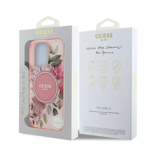 Guess - IML Virágos és Tónusos Kör MagSafe (GUHMP16XHFWBDCEP) - iPhone 16 Pro Max - Rózsaszín