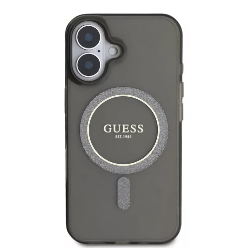 Guess - IML Csillámos Kör MagSafe (GUHMP16SHFGEREK) - iPhone 16 - Fekete