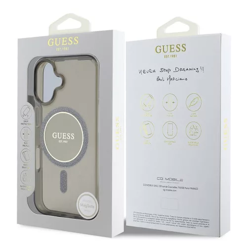 Guess - IML Csillámos Kör MagSafe (GUHMP16SHFGEREK) - iPhone 16 - Fekete