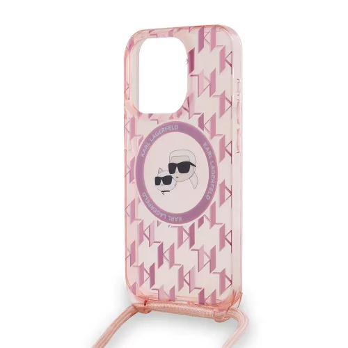 Karl Lagerfeld - IML Crossbody MagSafe (KLHMP15LHCKCKLCP) - iPhone 15 Pro - Pink Monogram Karl&Choupette Head