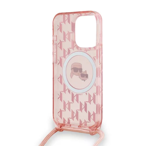 Karl Lagerfeld - IML Crossbody MagSafe (KLHMP15LHCKCKLCP) - iPhone 15 Pro - Pink Monogram Karl&Choupette Head