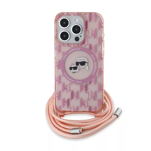 Karl Lagerfeld - IML Crossbody MagSafe (KLHMP15LHCKCKLCP) - iPhone 15 Pro - Pink Monogram Karl&Choupette Head