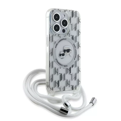 Karl Lagerfeld - IML Crossbody MagSafe (KLHMP15LHCKCKLCT) - iPhone 15 Pro - Transparent Monogram Karl&Choupette Head