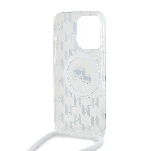 Karl Lagerfeld - IML Crossbody MagSafe (KLHMP15LHCKCKLCT) - iPhone 15 Pro - Transparent Monogram Karl&Choupette Head