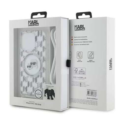 Karl Lagerfeld - IML Crossbody MagSafe (KLHMP15LHCKCKLCT) - iPhone 15 Pro - Transparent Monogram Karl&Choupette Head
